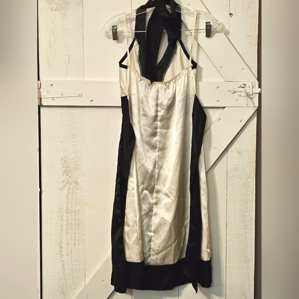 Wet Seal Black and White Satin Color Block Halter Dress - Picture 2 of 7